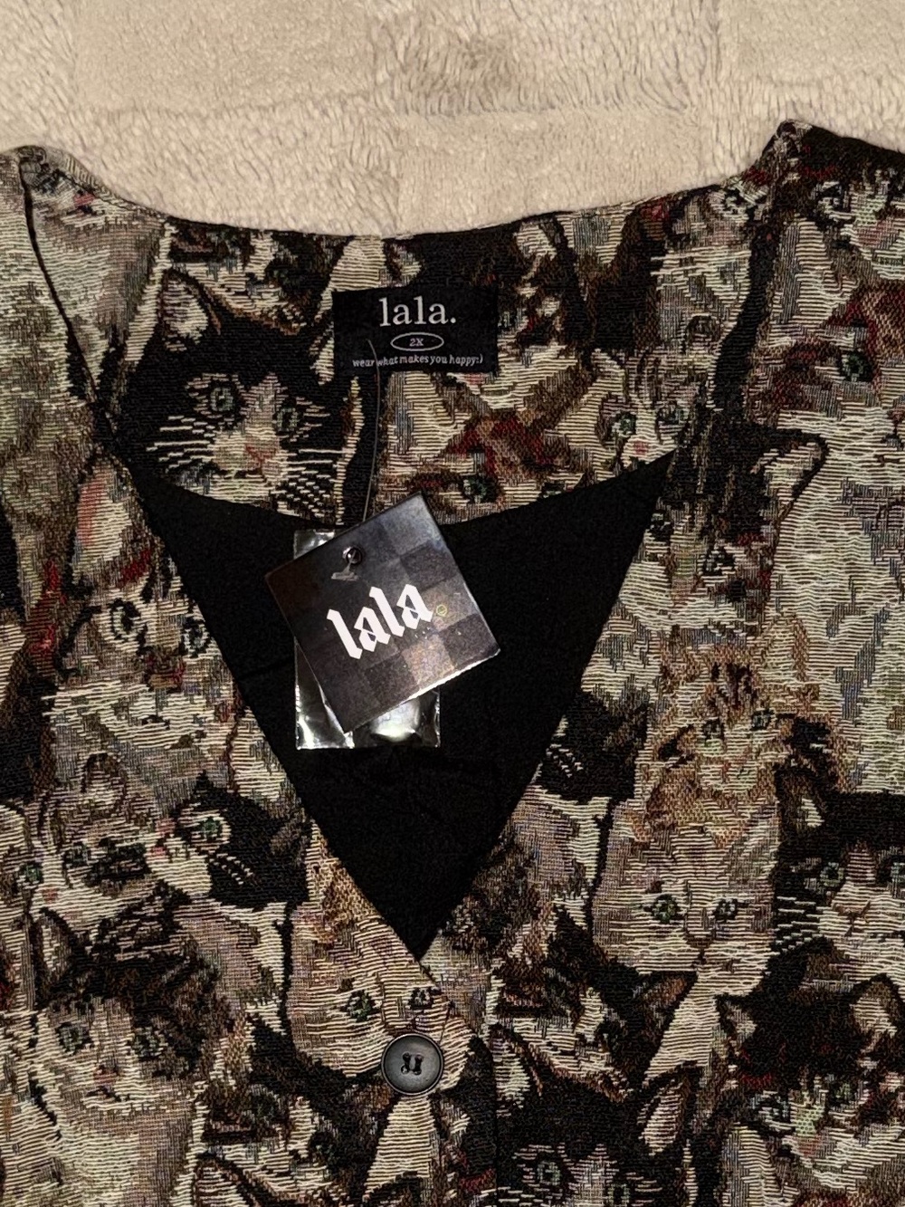 Dressed in LaLaCrazy Cat Lady Jacquard Waistcoat Vest - Picture 3 of 4